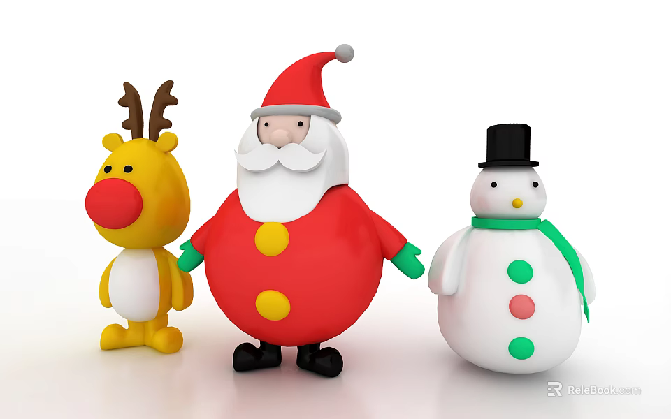 Cute Christmas Themed Decorative Ornament Set With Reindeer Santa Claus And Snowman For Holiday Decoration 3d model 