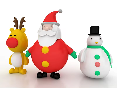 Cute Christmas Themed Decorative Ornament Set With Reindeer Santa Claus And Snowman For Holiday Decoration 3d model