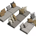 Plush Sofa Stools In Neutral Tones With Mixed Pillows And Wool Blanket 3d model
