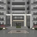 Modern Apartment Building Exterior Featuring Elegant Entrance Steps And Landscaping Lighting