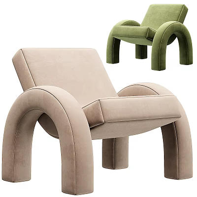 Modern Lounge Chair With Curved Armrests Velvet Upholstery And Neutral Green Color Options 3d model