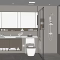 Modern Bathroom Interior With Glass Shower Enclosure Marble Countertop Double Sinks And Large Mirror