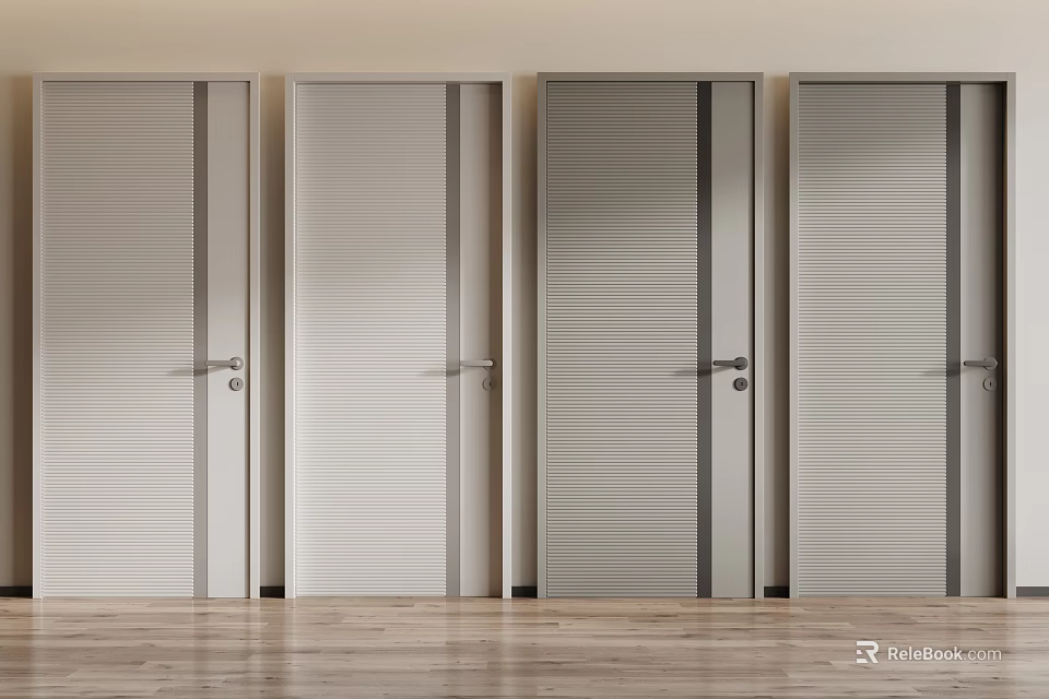Four Modern Light Colored Hinged Doors With Panel Design For Interior Decor 3d model 