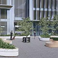 Tree Planters With Trees And Greenery In Modern Building Exterior Paved Area