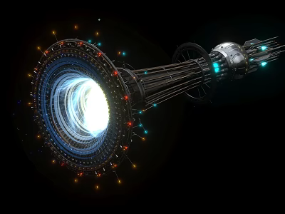 Sci Fi Ring Structure With Bright Central Light And Illuminated Tech Components 3d model