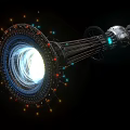 Sci Fi Ring Structure With Bright Central Light And Illuminated Tech Components