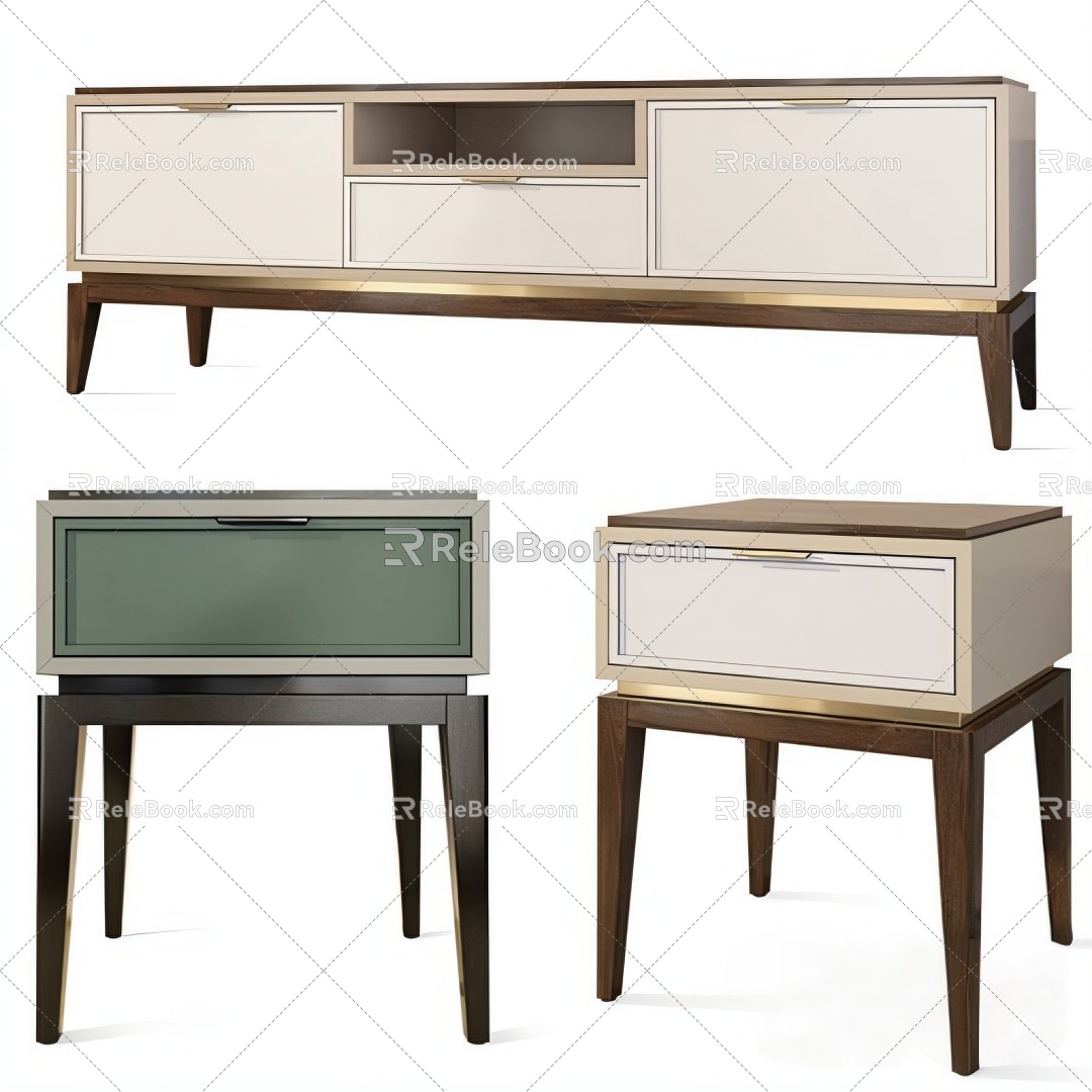 European-style TV cabinet bedside table 3d model