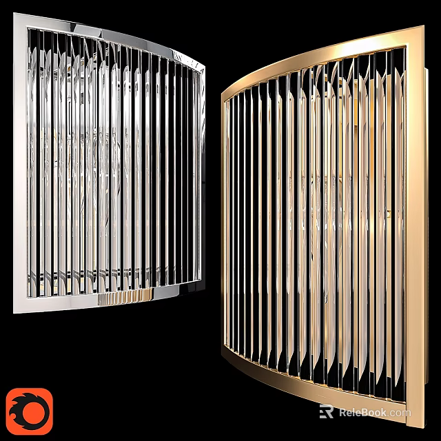 Elegant Modern Wall Lamps With Silver Gold Vertical Stripes And Glass Shades 3d model 