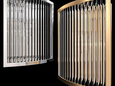 Elegant Modern Wall Lamps With Silver Gold Vertical Stripes And Glass Shades 3d model