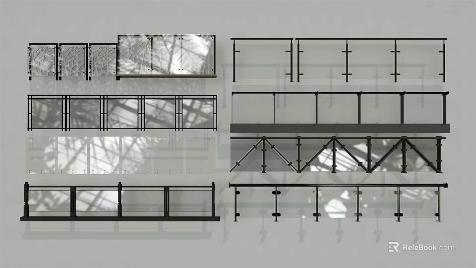 Various Modern Fence Designs With Metal Frames Glass Panels And Structural Elements 3d model