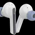 White Wireless In Ear Headphones With Blue Ear Tips And Modern Sleek Design