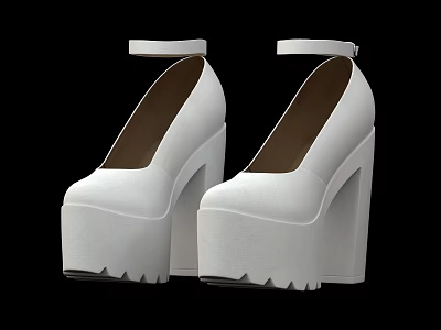 Stylish White Platform High Heels With Ankle Strap And Serrated Sole 3d model