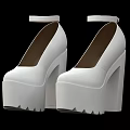 Stylish White Platform High Heels With Ankle Strap And Serrated Sole