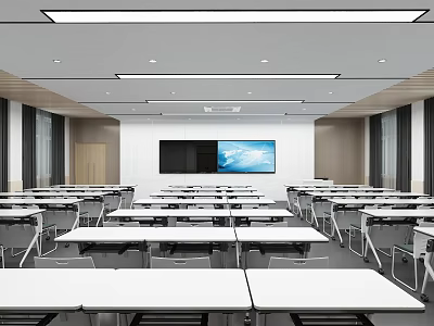 Modern School Classroom With Tables Chairs And Screens 3d model