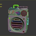 Light Green Portable Speaker With Yellow Handle Top Knob And Front Grille