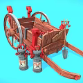 Vintage Wooden Utility Cart With Red Accents POP Cans And Shovel Tools
