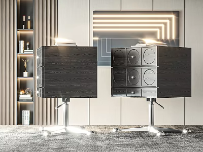 Modern Dark Wooden Bedside Table With Drawers Metal Legs And Ambient Lighting Decor 3d model