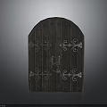 Arched Wooden Door With Intricate Iron Decorations And Metal Door Knocker Classic Architectural Element Design