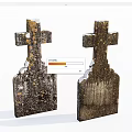Stone Wood Cross Shaped Decorative Pieces With Weathered Surface Texture 3d model