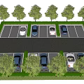 Two Level Parking Lot Layout With Parked Cars And Green Trees
