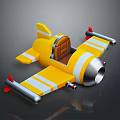 Yellow Toy Spaceship With Stripe Design Cockpit Wings And Silver Nose