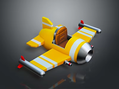 Yellow Toy Spaceship With Stripe Design Cockpit Wings And Silver Nose 3d model