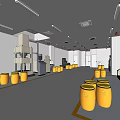 Cleanroom Facility With White Walls Ceiling Lights Equipment And Yellow Drums