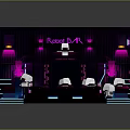 Modern Neon Lit Indoor Scene Featuring Staircases Sofas And Kiss Me Signage