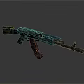 Modern Tactical Assault Rifle With Blue Gold Accents And Textured Surface
