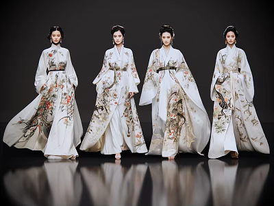 2D Modern Figure Hanfu Model T-stage Show Fashion Model Fashion Show Chinese Style Hanfu Beauty Chinese Style Fashion Show 3d model