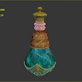 Blue Iridescent Decorative Bottle With Intricate Golden Accents And Ornate Top