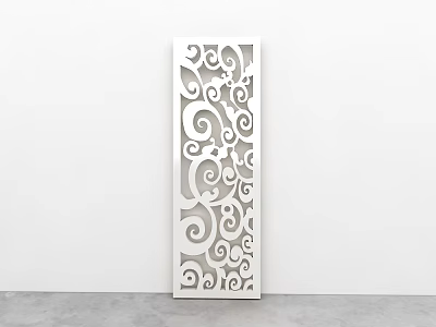 White Modern Partition with Intricate Hollow Patterns Against Wall Background and Gray Floor 3d model