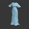 Elegant Light Blue Pleated Dress Featuring Loose Sleeves And Waist Belt