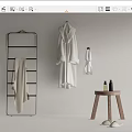 Essential Bathroom Accessories Featuring Towel Rack Bathrobe Towel Hooks Wooden Stool and Slippers with Bottles