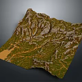 Detailed 3D Terrain Landscape with Mountain Ranges Green Vegetation Rivers and Sandy Areas