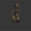 Detailed Human Figure Sculpture Carving Leading an Ox Traditional Artwork Statue