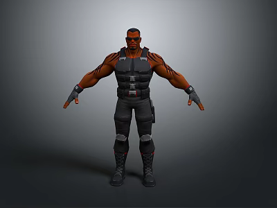 A Man In Tactical Vest With Orange Arm Patterns And Arms Outstretched 3d model