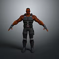 A Man In Tactical Vest With Orange Arm Patterns And Arms Outstretched