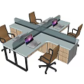 Modern Modular Office Desk Workstation With Multiple Seats Wheeled Chairs And Laptops