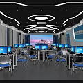 School Modern Computer Lab Equipped with Computers Desks and Large Interactive Screen