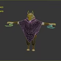 3D Wolf Headed Fantasy Game Movie Character Wearing Purple Cloak Holding Plates