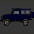 Blue Off Road Vehicle with Roof Rack Cargo Storage and Large Tires 3D Rendered