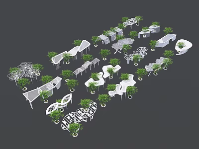 Modern Outdoor Pergola Designs with Varied Shapes and Green Plants 3d model