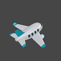 White Blue Passenger Plane Model with Black Windows Wings Tail Wheels and Blue Engine