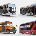 Various Types of Modern City Buses Including School Bus and Double Decker