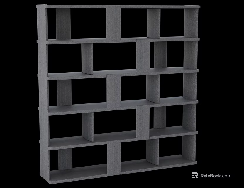 Modern Gray Bookshelf with Open Multiple Storage Compartments and Simple Design 3d model