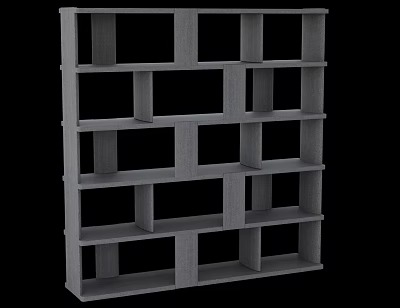 Modern Gray Bookshelf with Open Multiple Storage Compartments and Simple Design 3d model