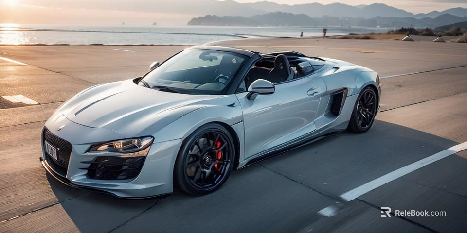 Silver Convertible Sports Car With Sleek Design On Coastal Road Ocean View Mountain Backdrop 3d model 