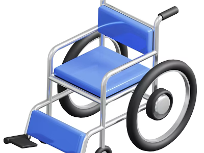 Medical Device Wheelchair With Blue Seat Metal Frame And Black Wheels 3d model