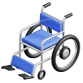 Medical Device Wheelchair With Blue Seat Metal Frame And Black Wheels